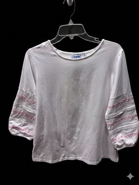White Blouse with Pink Embroidered Sleeves by